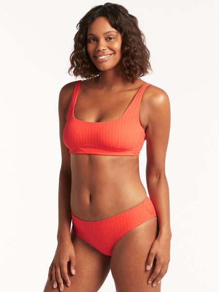 Sea Level Vesper Mid Bikini Bottoms In Tangerine Sandpipers