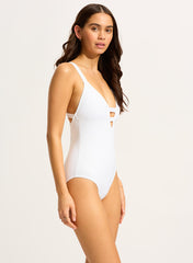 SF Collective Deep V One Piece in White, view 3, click to see full size