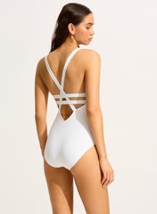 SF Collective Deep V One Piece in White, view 2, click to see full size