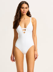 SF Collective Deep V One Piece in White, view 1, click to see full size