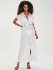 Yara Detail Long Cover Up in Off White, view 1, click to see full size