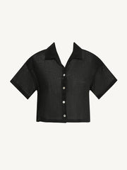 Hana Cropped Shirt in Black EcoLinen, view 5, click to see full size