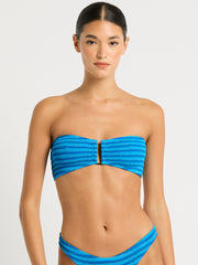 Lurex U Bar Bandeau Top In Turquoise Stripe, view 1, click to see full size