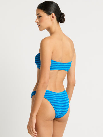 Bond-eye Lurex U Bar Bandeau Top In Turquoise Stripe