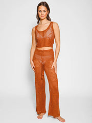 Santorini Crochet Pants In Bronze, view 4, click to see full size