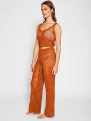 Santorini Crochet Pants In Bronze, view 3, click to see full size