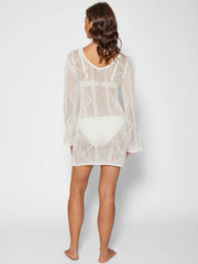 Santorini Crochet Tunic In Cream, view 2, click to see full size