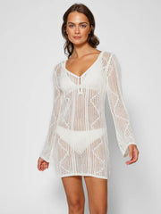 Santorini Crochet Tunic In Cream, view 1, click to see full size