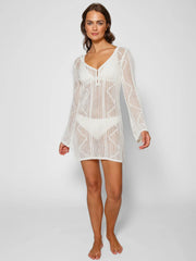 Santorini Crochet Tunic In Cream, view 4, click to see full size