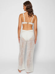 Santorini Crochet Pants In Cream, view 2, click to see full size