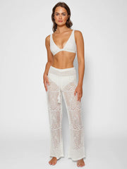 Santorini Crochet Pants In Cream, view 1, click to see full size