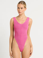 Bond-eye Ring Alicia One Piece in Wildberry Lurex, view 1, click to see full size