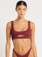 Bond-eye Sasha Crop Top in Carmine Recycled, view 1, click to see full size