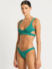 Bond-eye Nino Crop in Teal Lurex, view 3, click to see full size