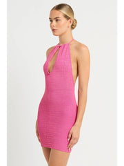 Bond-eye Bisou Mini Dress in Wildberry Lurex, view 3, click to see full size