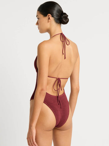 Bond-eye Beaded Fowler One Piece in Carmine Recycled