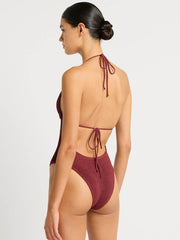 Bond-eye Beaded Fowler One Piece in Carmine Recycled, view 2, click to see full size