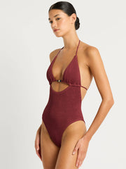 Bond-eye Beaded Fowler One Piece in Carmine Recycled, view 3, click to see full size