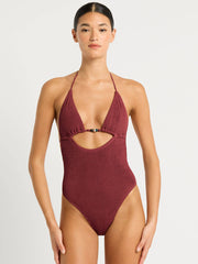 Bond-eye Beaded Fowler One Piece in Carmine Recycled, view 1, click to see full size