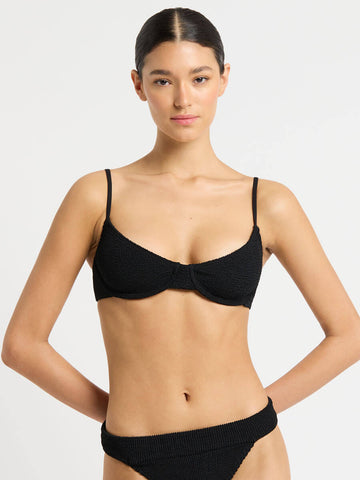 Monki Caitlyn polyester square neck zip up bikini top in black - BLACK