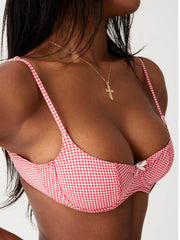 Frankies Bikinis Cola Top in Ladybug Gingham, view 3, click to see full size