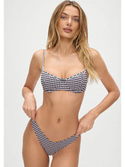 Frankies Bikinis Cola Seersucker Top in Blackberry Gingham, view 3, click to see full size