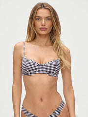 Frankies Bikinis Cola Seersucker Top in Blackberry Gingham, view 1, click to see full size