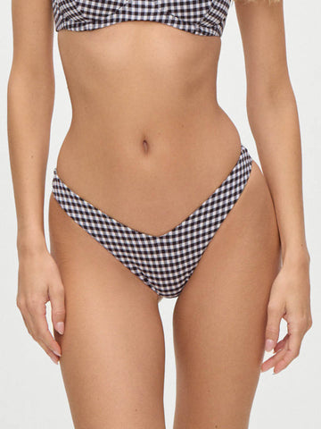 Frankies Bikinis Enzo Seersucker Bottom in Blackberry Gingham