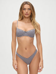 Frankies Bikinis Cola Seersucker Top in Blackberry Gingham, view 4, click to see full size