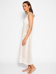 Koy Resort Amalfi Crochet Dress In Sand, view 3, click to see full size