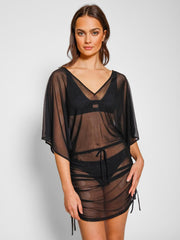 Koy Resort Escape Mesh Tunic In Black, view 3, click to see full size