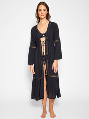 Koy Resort Miami Luxe Front Tie Robe In Black, view 1, click to see full size