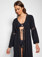 Koy Resort Miami Luxe Front Tie Robe In Black, view 4, click to see full size