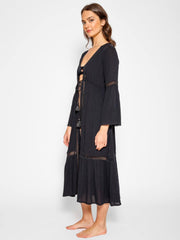 Koy Resort Miami Luxe Front Tie Robe In Black, view 3, click to see full size