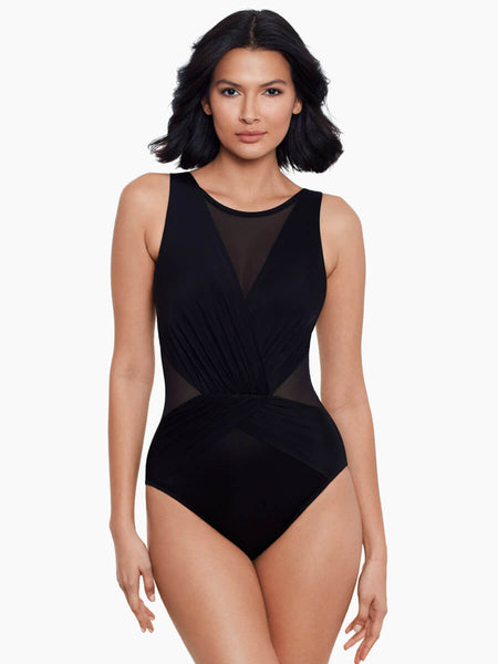 Miraclesuit Illusionist Black Palma Mesh High Neck One Piece Swimsuit, One  Piece