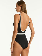 Sea Level Babylon Plunge One Piece in Black, view 2, click to see full size