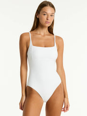 Sea Level Spinnaker Square Neck One Piece in White, view 1, click to see full size