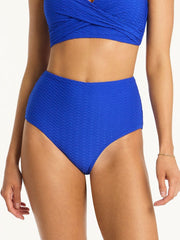 Sea Level Honeycomb High Waist Bottom in Cobalt, view 1, click to see full size