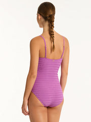 Sea Level Palisades V Bandeau One Piece in Orchid, view 2, click to see full size