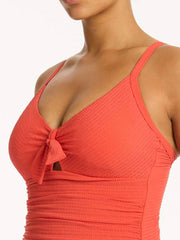 Sea Level Messina Tie Front DD/E One Piece in Flame, view 3, click to see full size