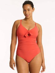 Sea Level Messina Tie Front DD/E One Piece in Flame, view 1, click to see full size