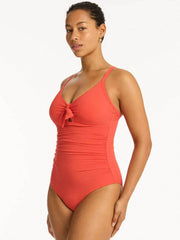 Sea Level Messina Tie Front DD/E One Piece in Flame, view 4, click to see full size