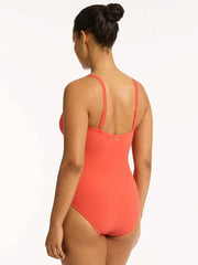 Sea Level Messina Tie Front DD/E One Piece in Flame, view 2, click to see full size