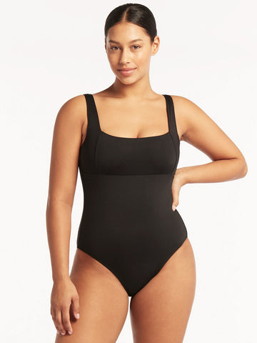 Essentials Square Neck One Piece In Black