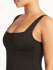 Essentials Square Neck One Piece In Black, view 4, click to see full size