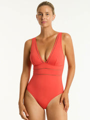 Essentials Spliced One Piece in Flame, view 1, click to see full size