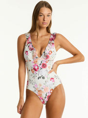 Sea Level Belle Frill One Piece in Coconut, view 1, click to see full size