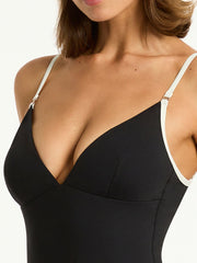 Sea Level Babylon Cross Back One Piece in Black, view 4, click to see full size