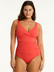 Sea Level Essentials Cross Front One Piece in Flame, view 1, click to see full size