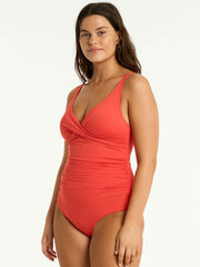 Sea Level Essentials Cross Front One Piece in Flame, view 3, click to see full size